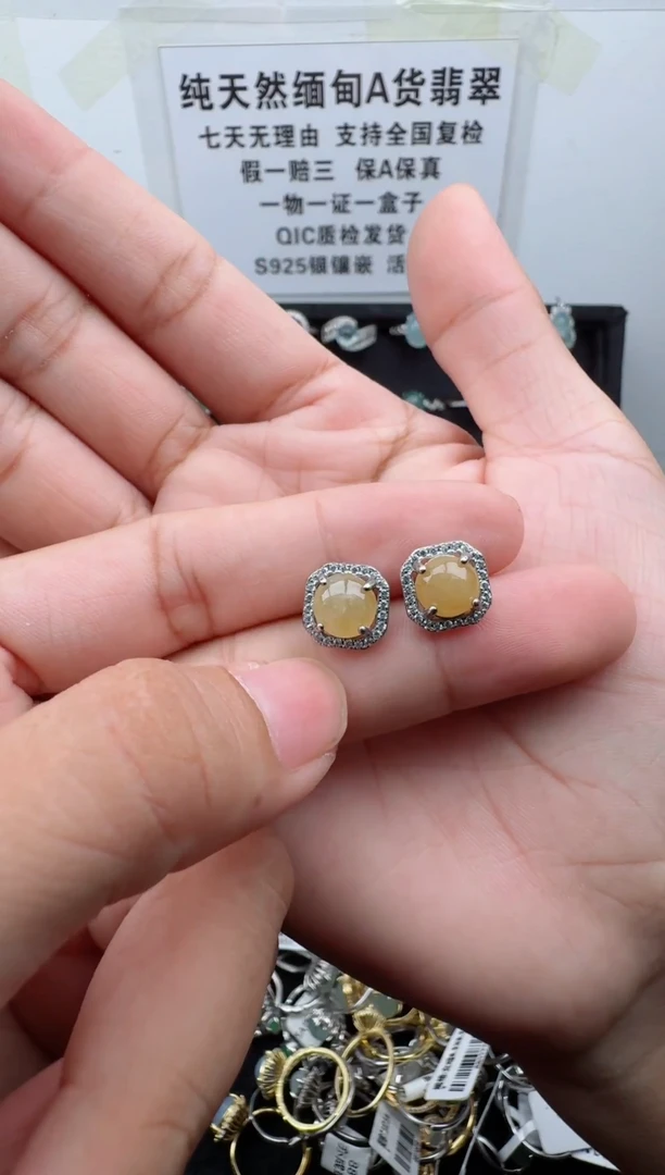银S925镶嵌翡翠耳钉3