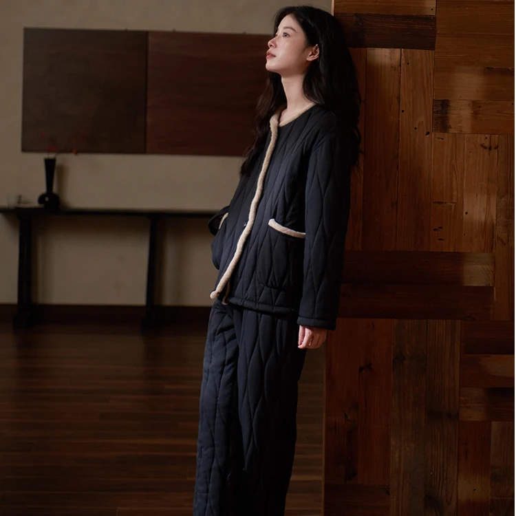 新款三层夹棉保暖睡衣女士秋冬季加厚加绒珊瑚绒可外穿家居服