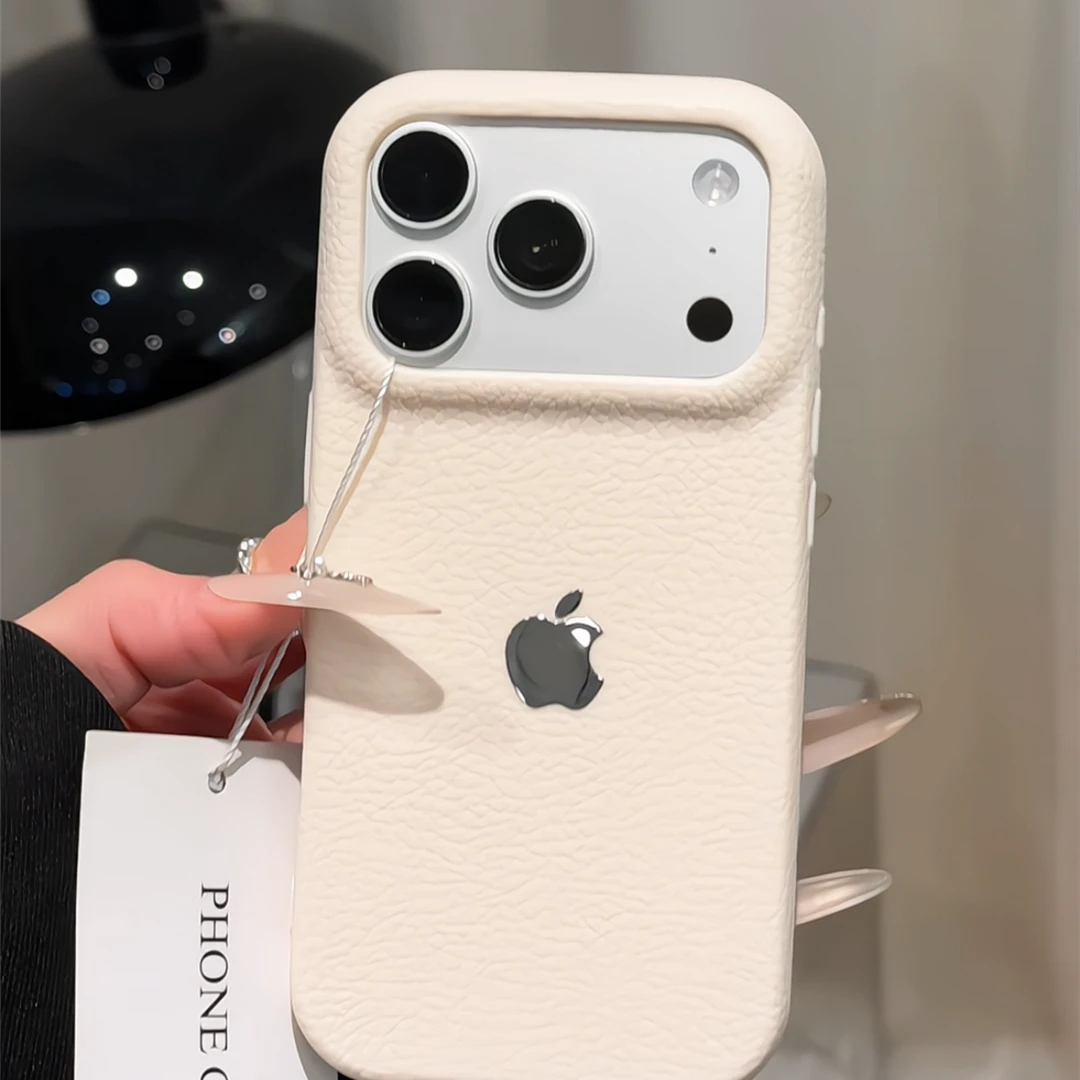 适用苹果17p手机壳iPhone16pm果标ins简约15plus皮纹tpu防摔14/13