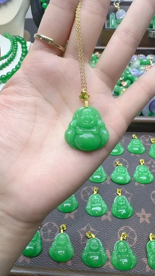 吊坠(赠链)14K金镶嵌翡翠满绿小佛