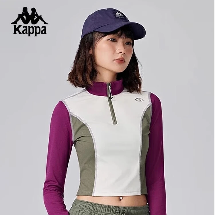 KAPPA运动长袖t恤女2024新款秋抗静电半拉链套头衫女款K0E82TC71
