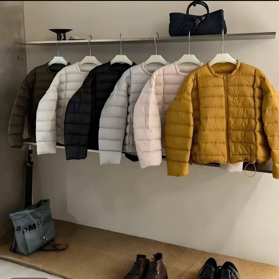 90白鸭绒排骨羽绒服女短款2025新款轻薄圆领泡芙小个子宽松外套