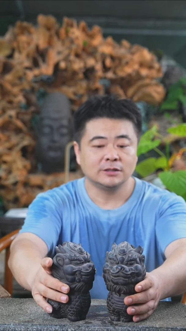 完全开放麒麟摆件一对