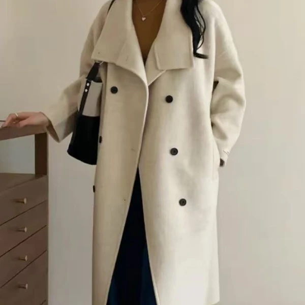 女装外套时尚立领长款毛呢大衣女双面呢时尚百搭宽松韩版网红女士