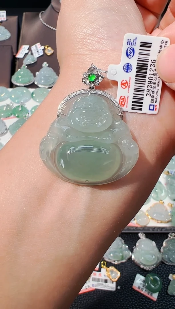翡翠18K金镶嵌吊坠(不含链)佛公吊坠1236