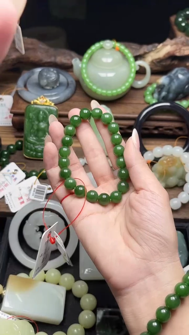 未镶嵌手串和田玉卡10俄七碧玉 圆珠9014741