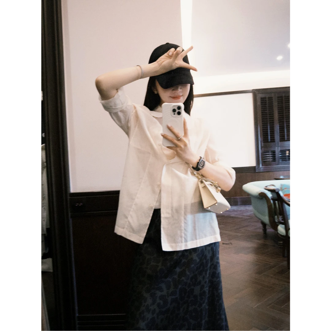 syna希娜 夏日序曲柔顺微透桑蚕丝长袖衬衫