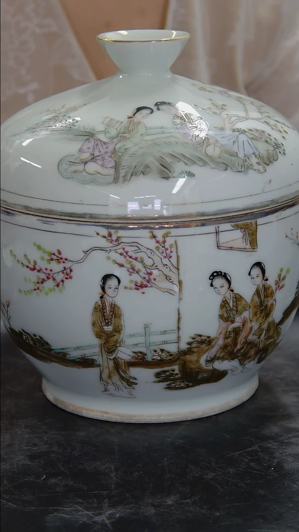 罐浅绛彩仕女人物纹粥罐#487#