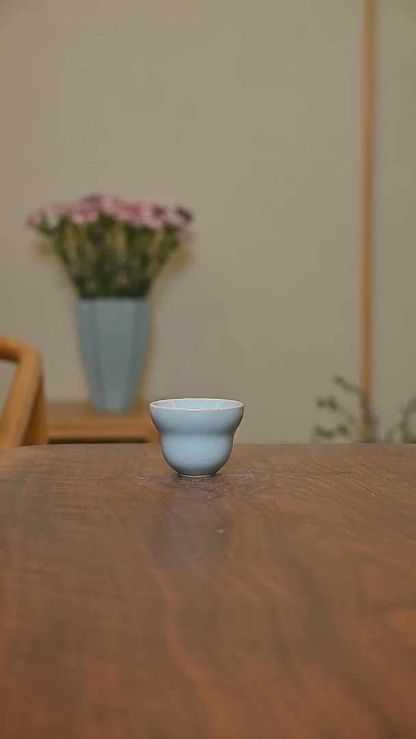葫芦杯 天青 微瑕 无款