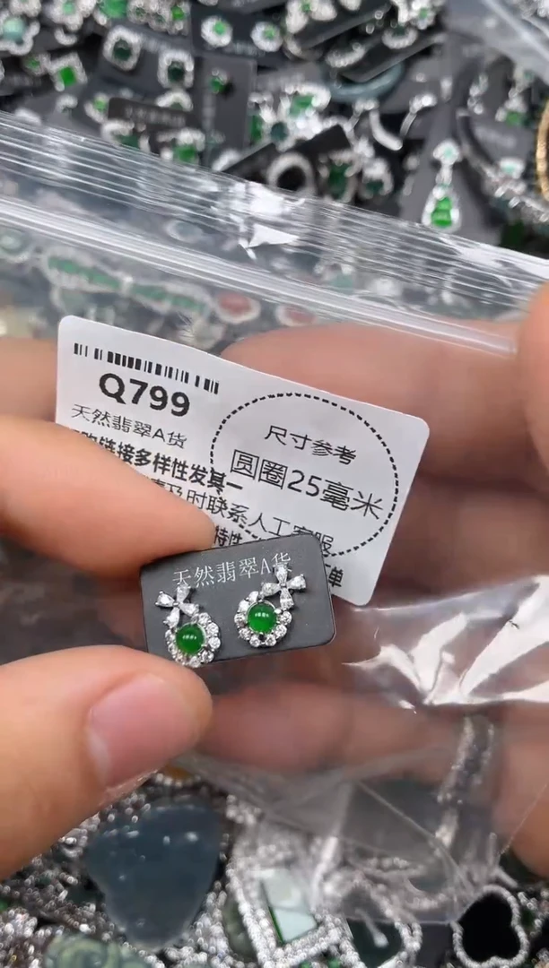 翡翠未镶嵌颈饰Q799耳钉