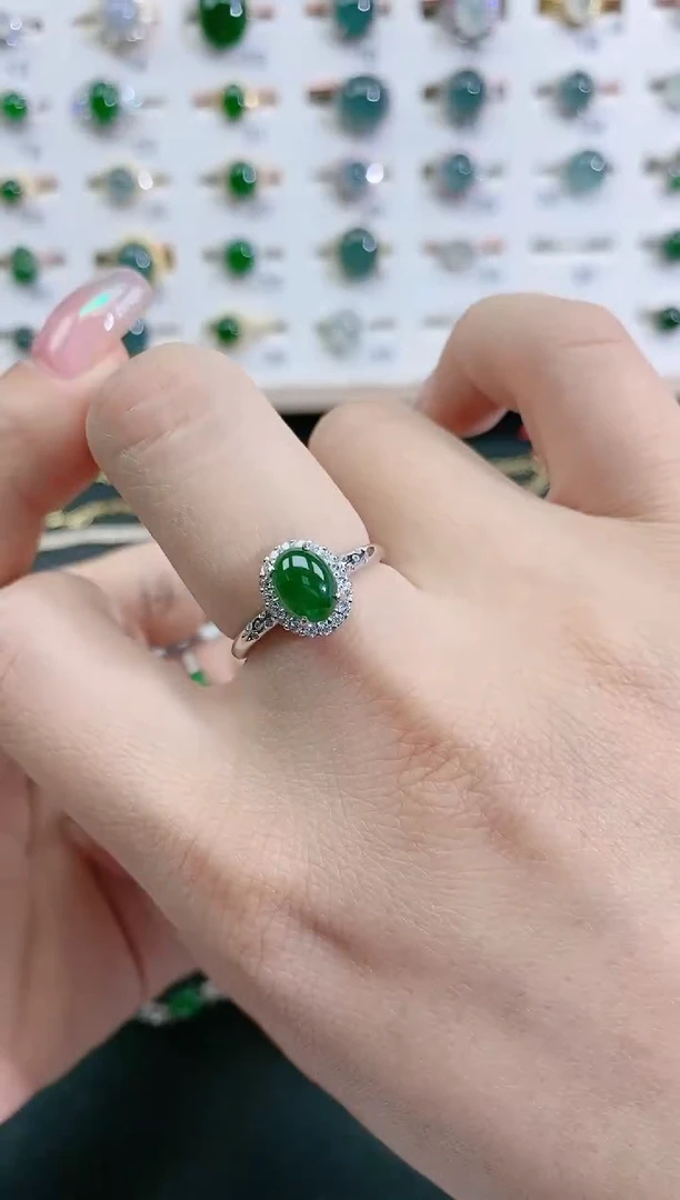 翡翠戒指银S925镶嵌天然翡翠