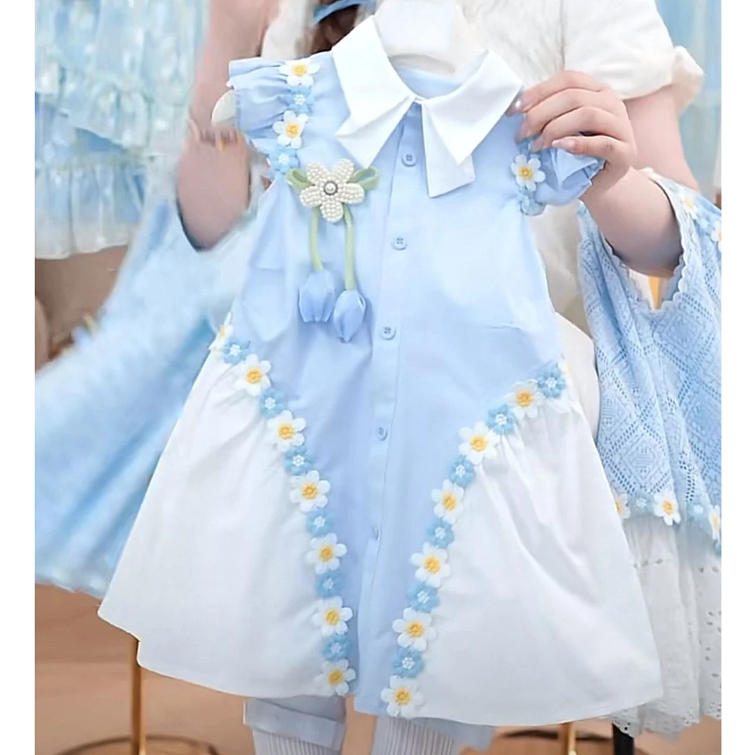 女童夏装2025森系立体花朵连衣裙新款儿童夏季度假风甜美棉布裙子