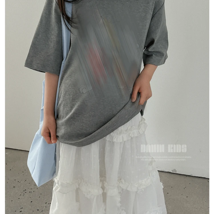 嗒囜】高定~直喷印花&50支棉 女童夏装灰色宽松大版型印花短袖T恤