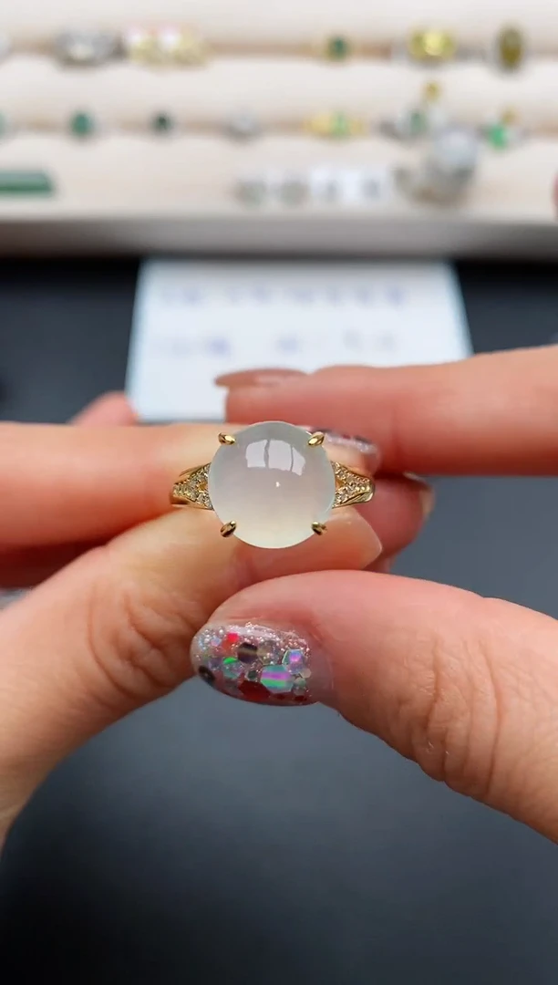 银S925镶嵌戒指翡翠缅甸天然A货翡翠333  10-5