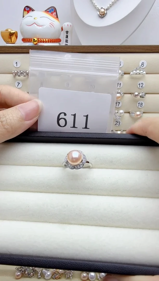 银S925镶嵌戒指淡水珍珠时****散611