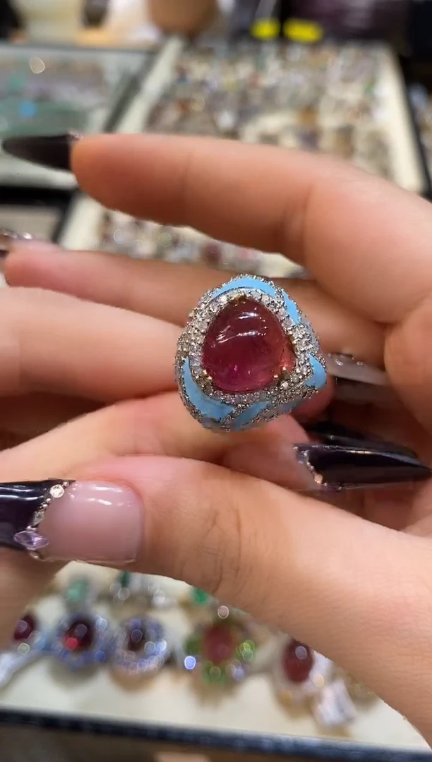 银S925镶嵌戒指定制碧玺楚楚珠宝中古甄选不退换