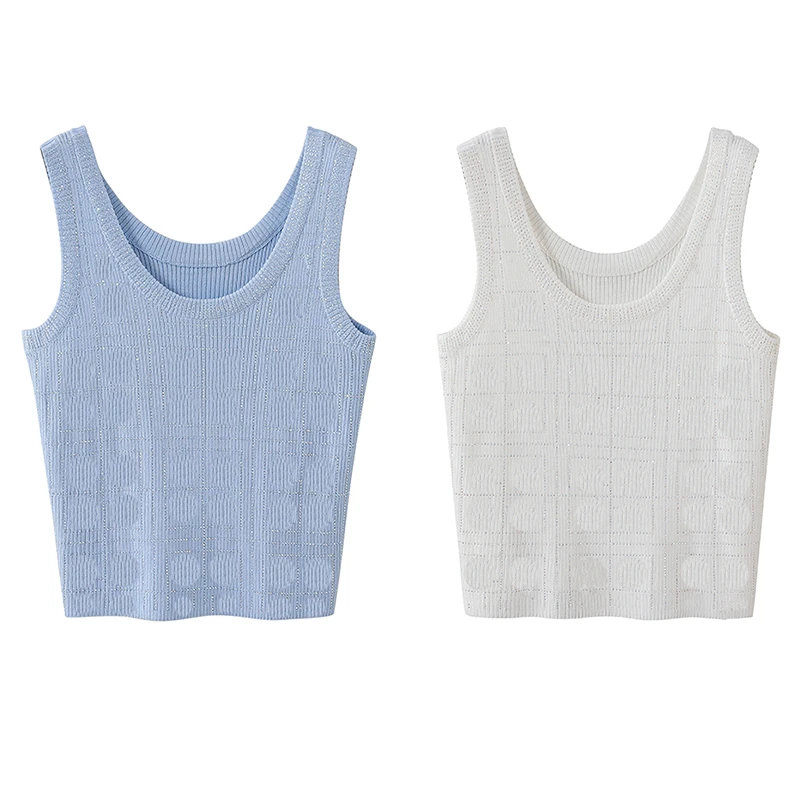 2号【两色背心】春夏时尚气质百搭烫钻冰丝针织女背心打底C1289