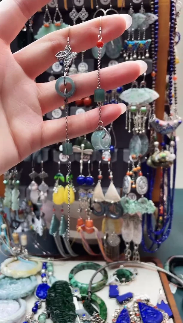 银S925镶嵌翡翠耳饰饰品