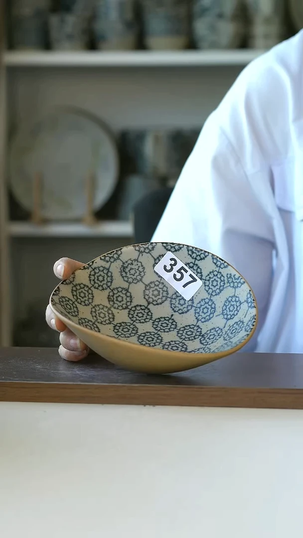瑕疵357绣球海浪碗16cm@4-2@