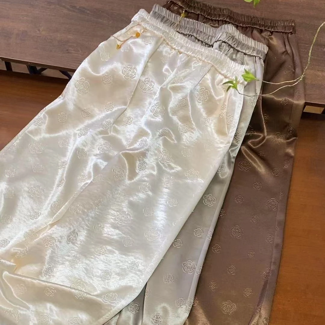 【花骨】千金风 波光华丽女士直筒休闲裤 初春新款显瘦百搭茶长裤
