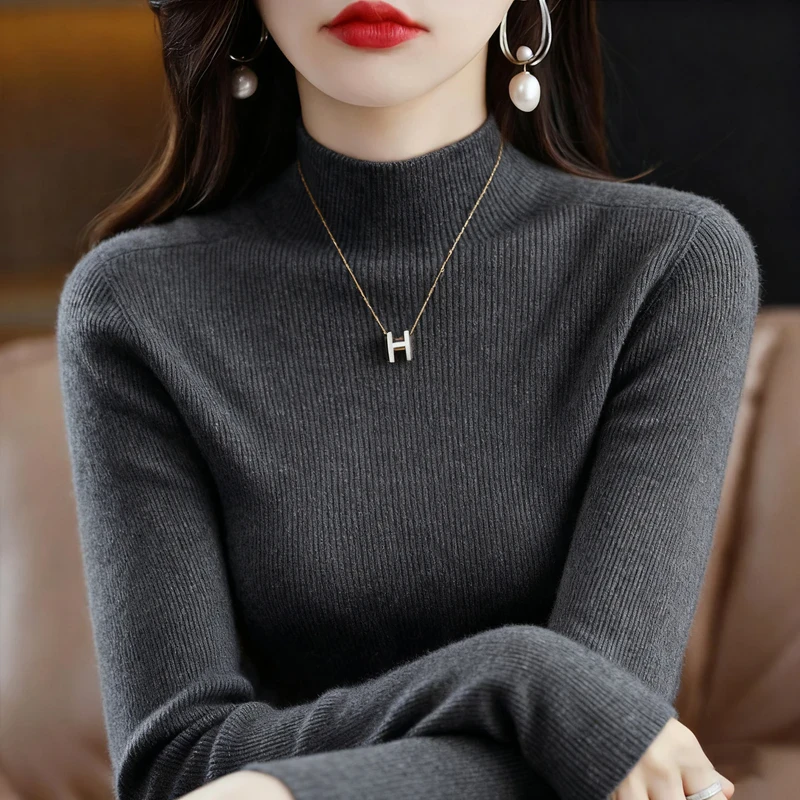 高级灰色打底衫女秋冬2025新款修身内搭无缝一体高级感半高领毛衣