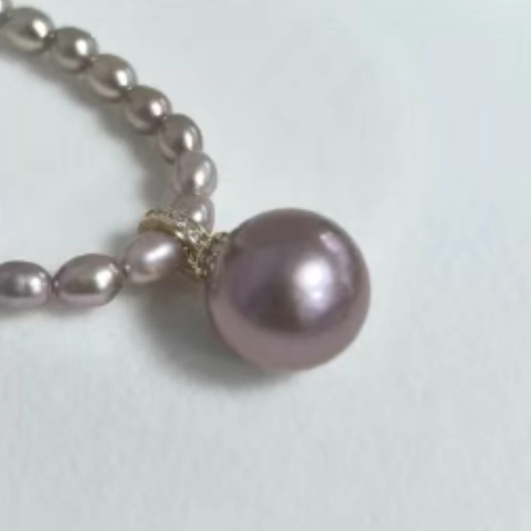 【士玲推荐】淡水紫珠11-12mm强光万能扣珍珠吊坠（不送链子）