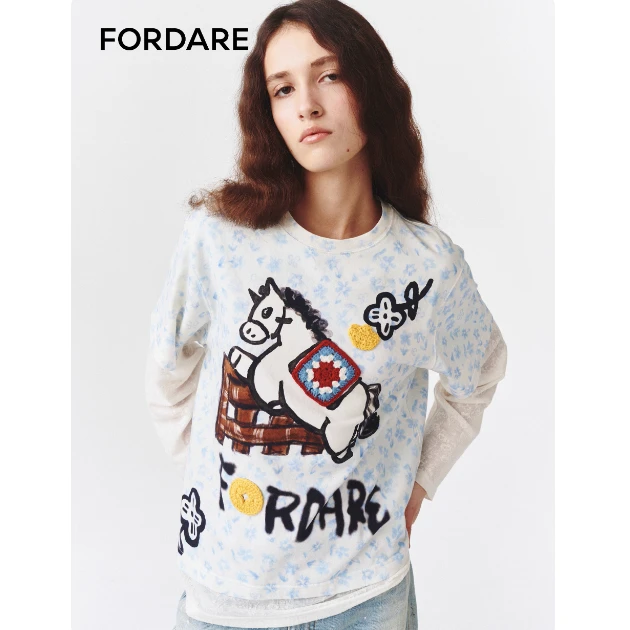 【LOCAT】fordare  涂鸦感“马上有钱”假两件T恤  2610T18304
