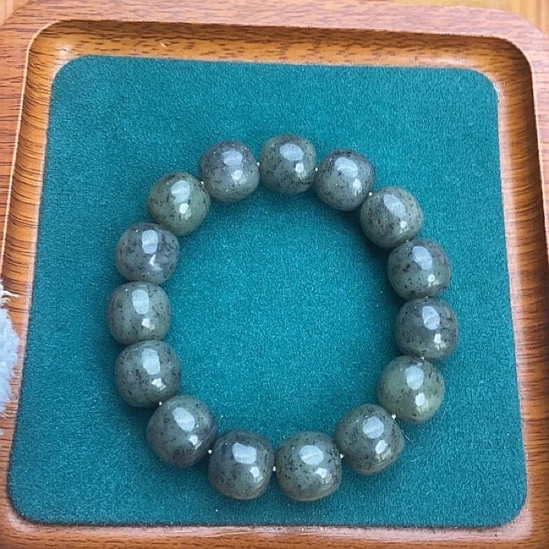和田玉点墨青花老型手串14