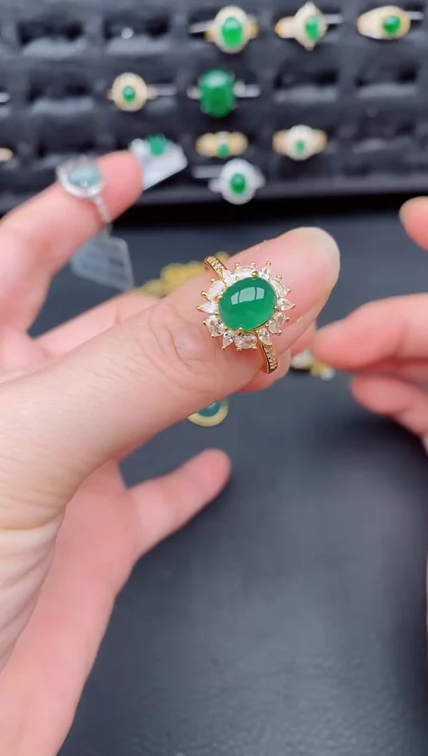 银S925镶嵌戒指翡翠天然a货翡翠178