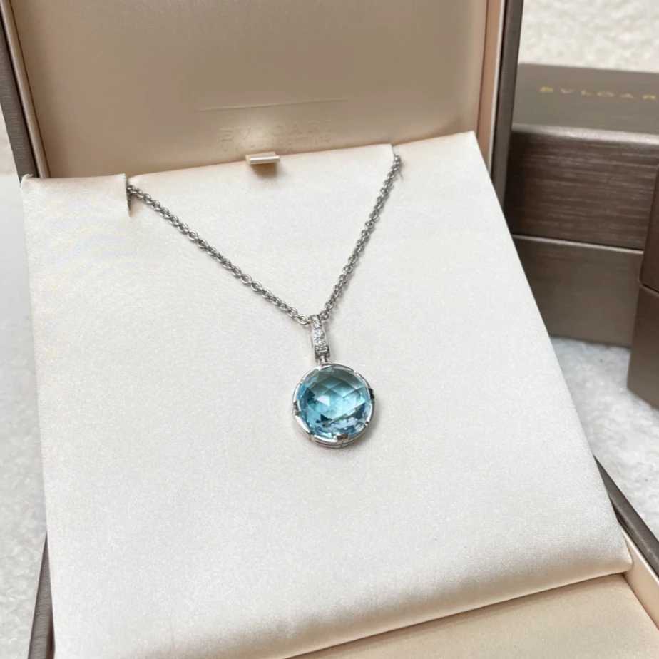 99新 BVLGARI/宝格丽 小花柳 PARENTESI系列蓝色托帕石钻石项链