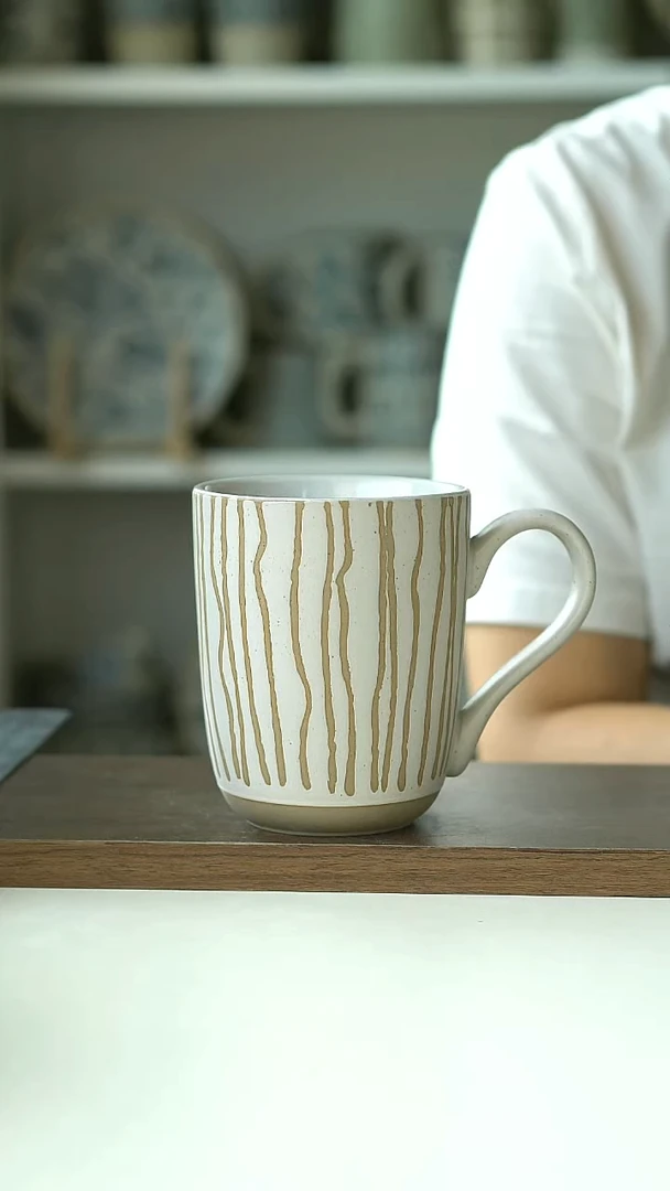 微瑕出丹麦sema粗陶画釉马克杯400ml@4-2@