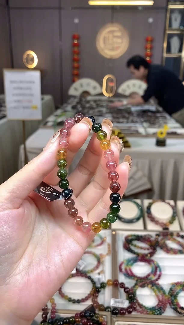 未镶嵌老矿碧玺色标彩虹单圈手串7mm+碧玺dan多样性发货一条