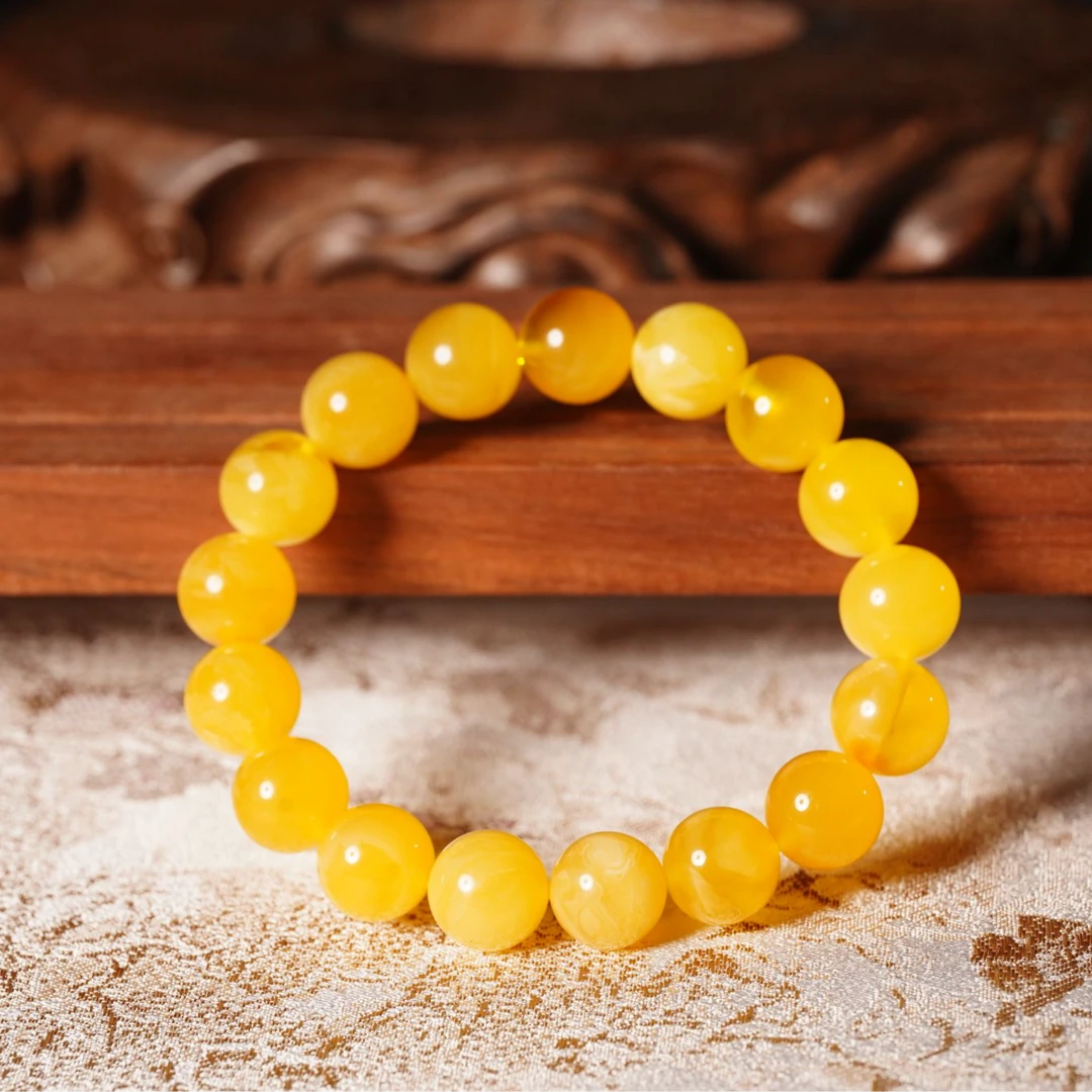 蜜蜡圆珠手串百搭单圈时尚女士素圈老型精美黄色简约经典素圈单圈