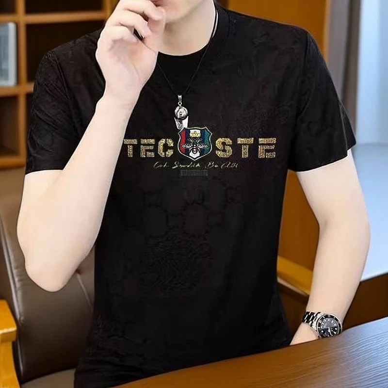 短袖t恤圆领短袖夏季套装夏天新款男士半袖衣服速干休闲冰丝薄款