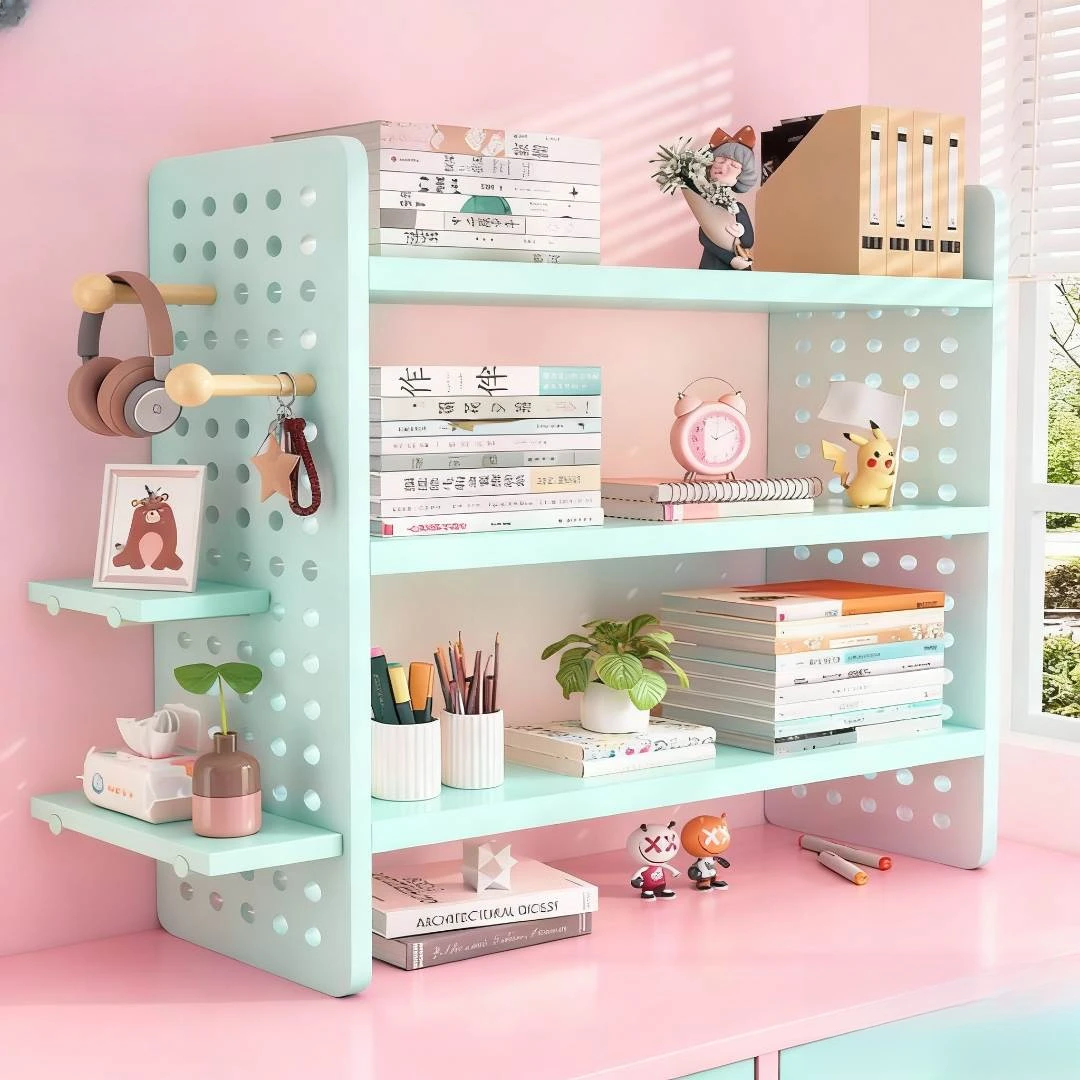 桌面置物架收纳架洞洞板桌上书架学生办公室铁艺整理架多层可调节