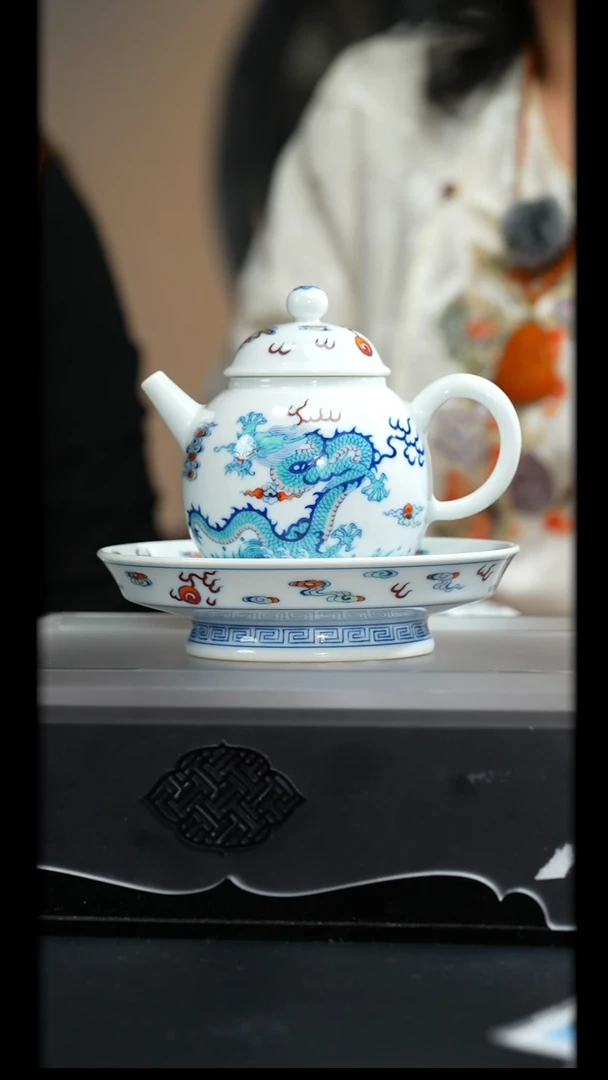 涂杏花窑丨斗彩海水龙纹三才盖碗cpp251207141