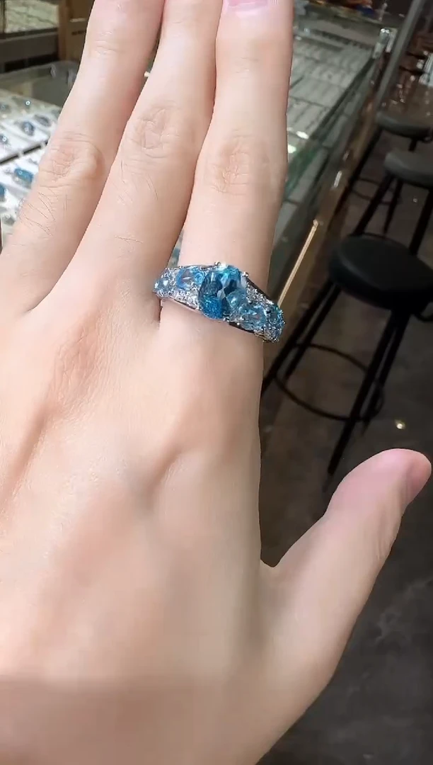 银S925镶嵌戒指托帕石9*11mm