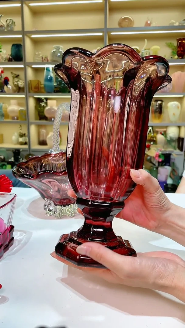 琉璃大号紫红风灯花瓶 微瑕