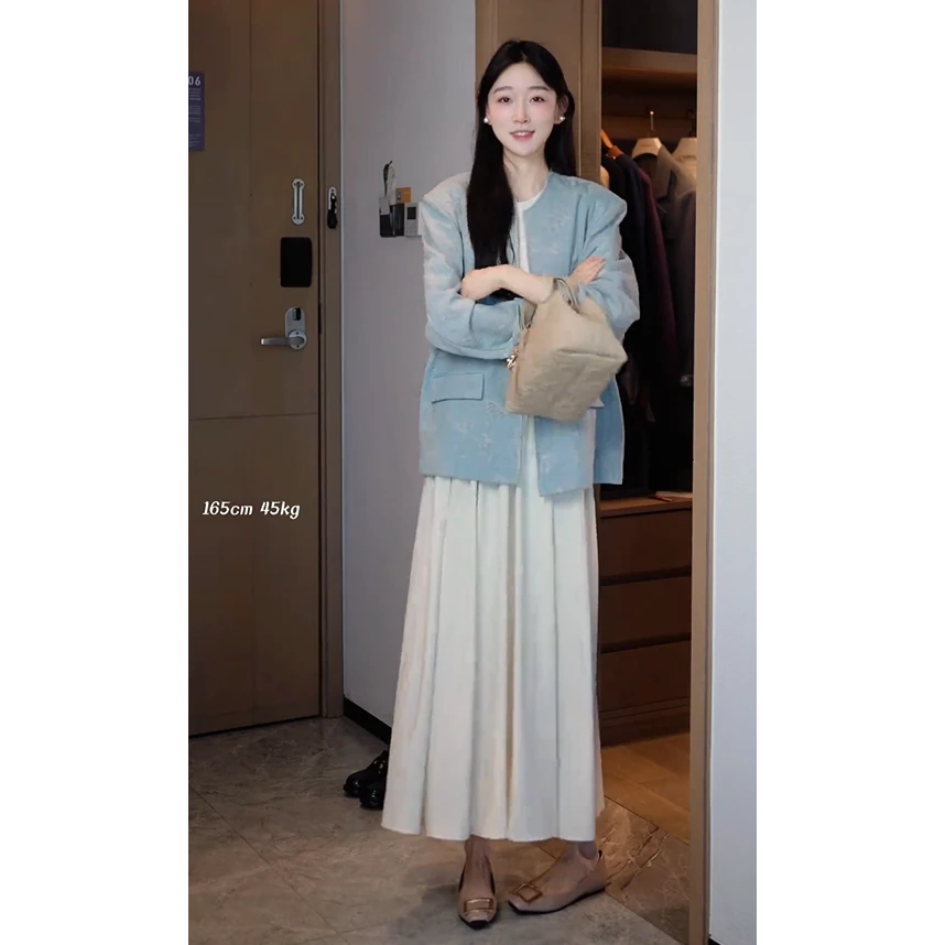 【现货】秋季穿搭女2025新款韩版清冷感西装外套显瘦连衣裙两件套