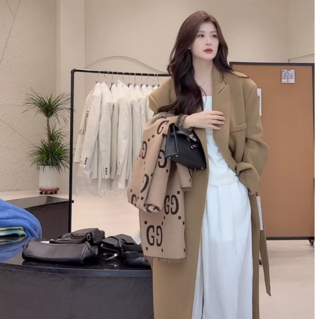 《双开门》长款韩版宽松显瘦西服女装双面大衣