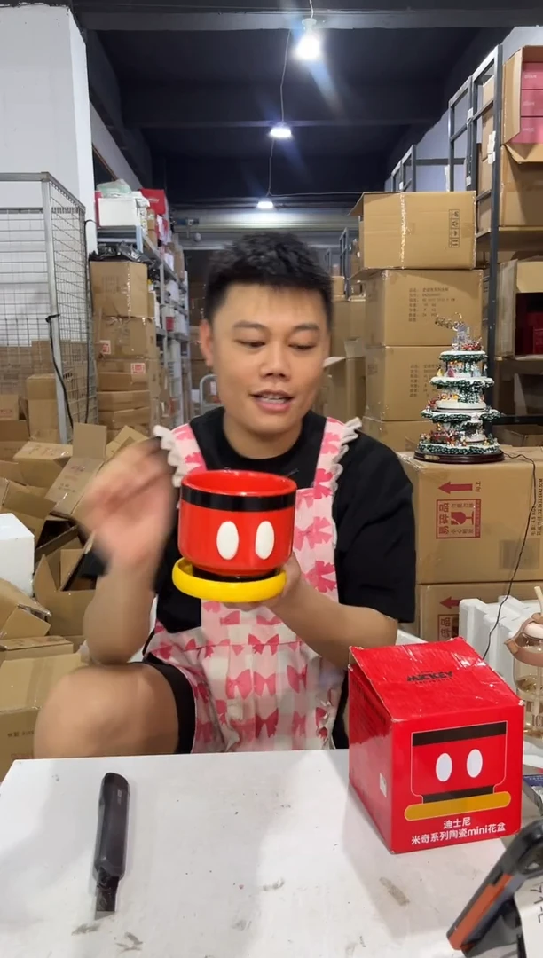 瓷片原盒米奇花盆 陶瓷