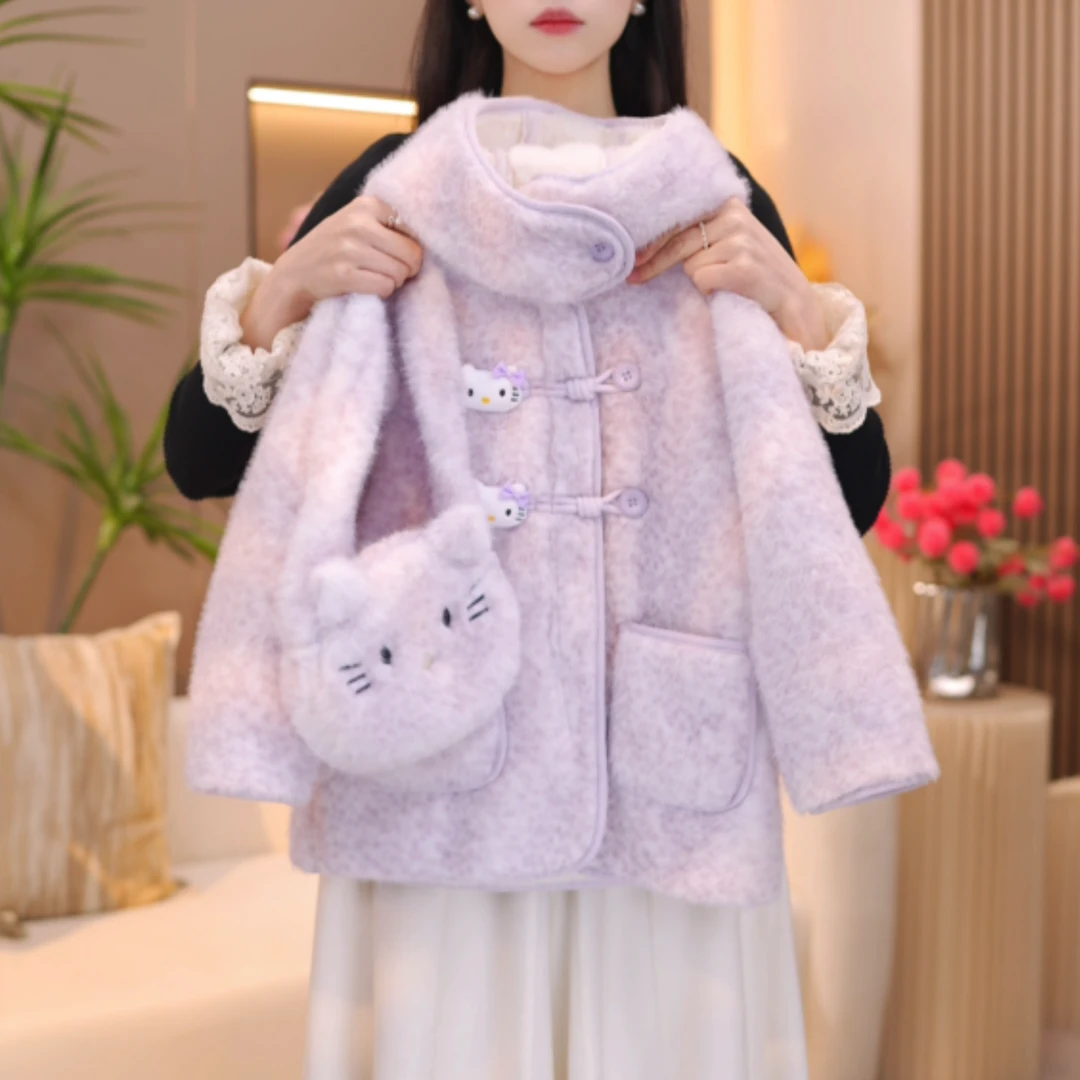 女童冬装外套2025新款熏衣紫加绒加厚保暖毛毛衣中长款大衣外套潮