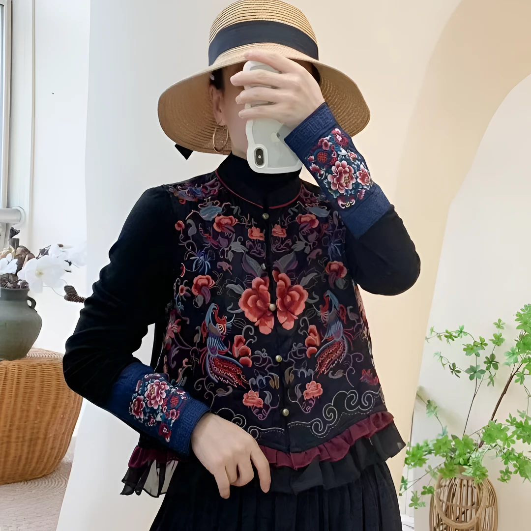 马夹女春秋季民族风刺绣中国风上衣中式绣花马甲印花唐装百搭