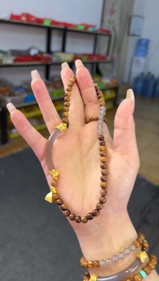 【闪购商品】玛瑙/玉髓手链合金      6mm贡木烟紫玛瑙双圈