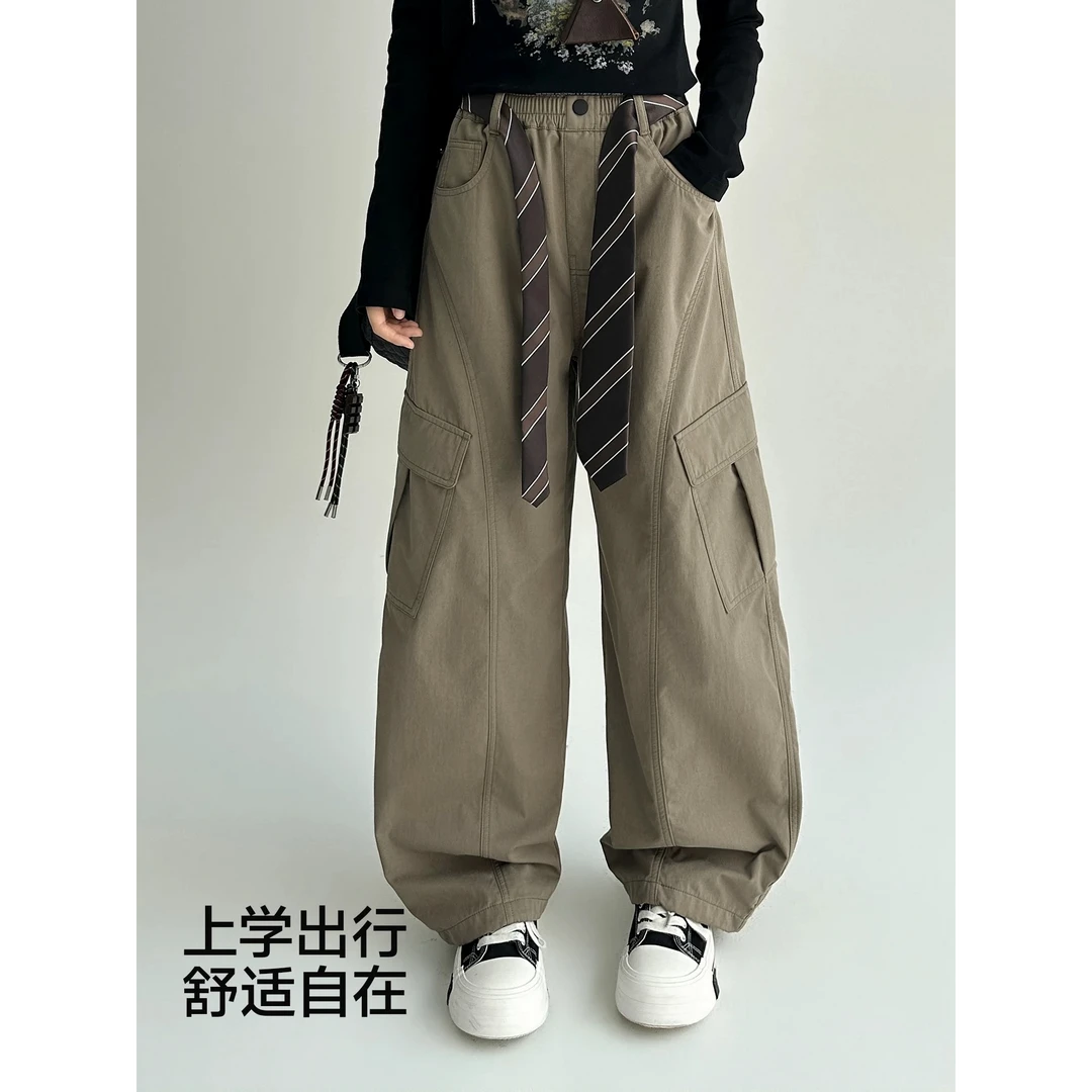 秋季新款女童复古工装裤中大童运动风宽松洋气长裤zb6109田范KIDS