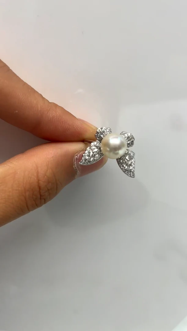 银S925镶嵌戒指海水珍珠8-9