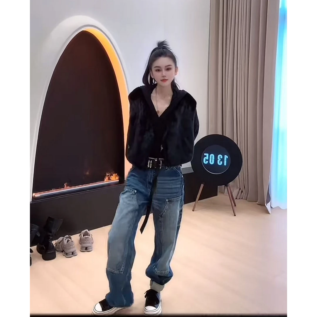 RUYIFASH设计款补丁修身拼接欧货牛仔裤