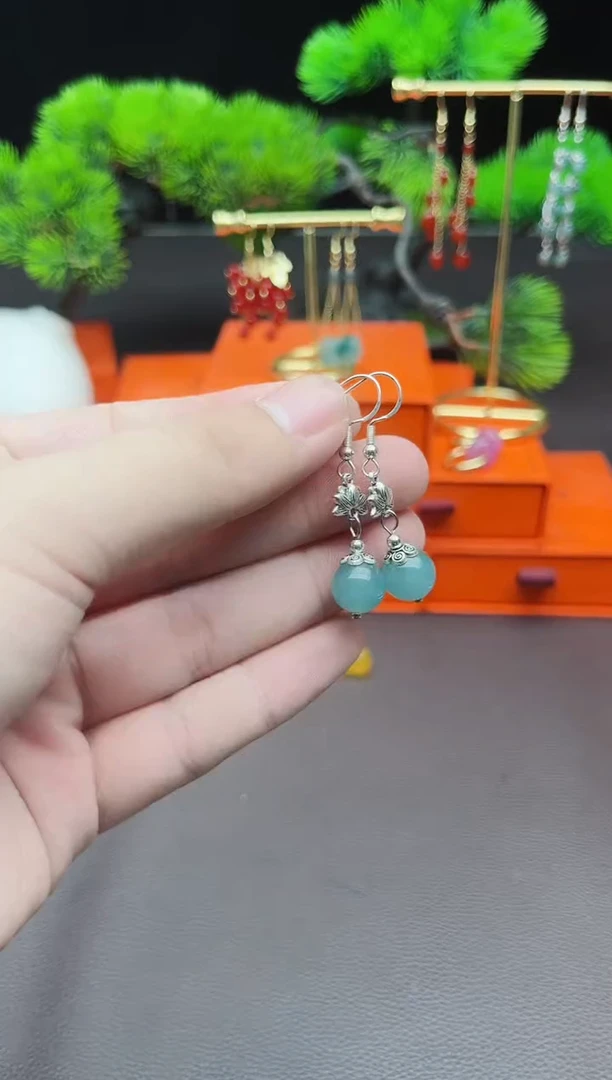 石英质玉（天山翠）银S925镶嵌耳饰237