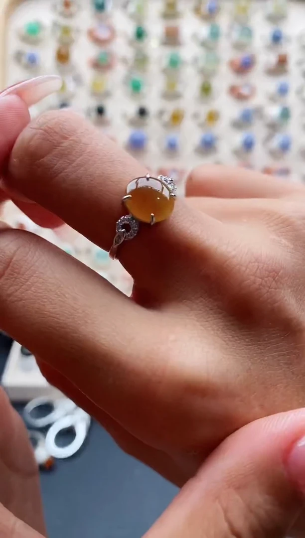 【闪购商品】翡翠戒指银S925镶嵌缅甸天然A货翡翠222 9+8