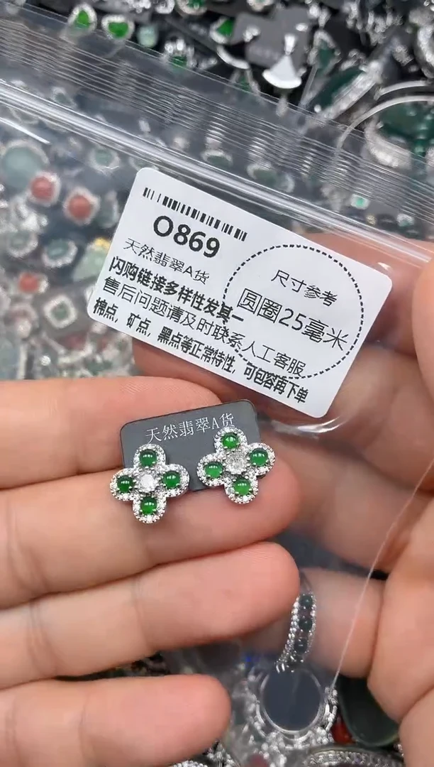 翡翠未镶嵌颈饰O869耳钉
